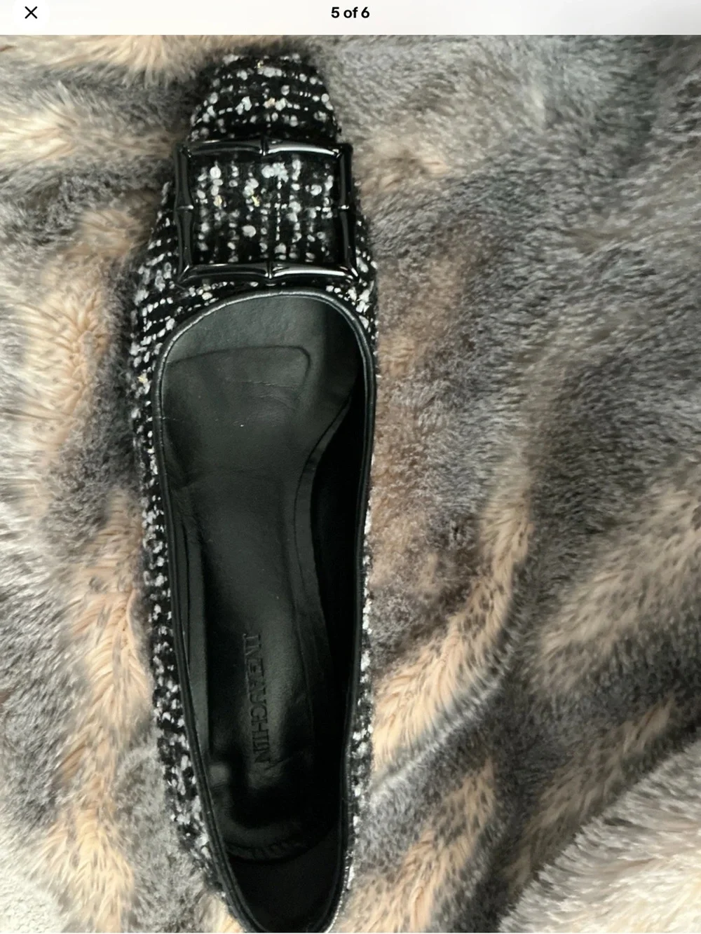 JMcLaughlin Black Tweed Square-Toe Loafers style with Decorative Buckle   6.5